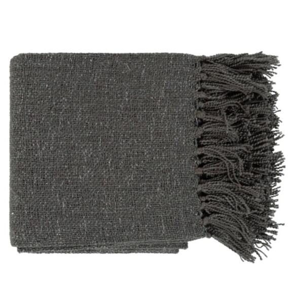 SURYA Tilda Charcoal Gray Metallic-Silver‎ Throw Home Decor Knitted Fray Blanket - Picture 5 of 5